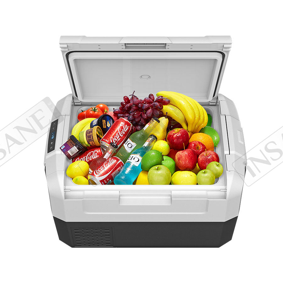 Car Fridge 45L 3-way for grocery shopping, travel, and camping, Open Lid Both Sides, Removable Lid