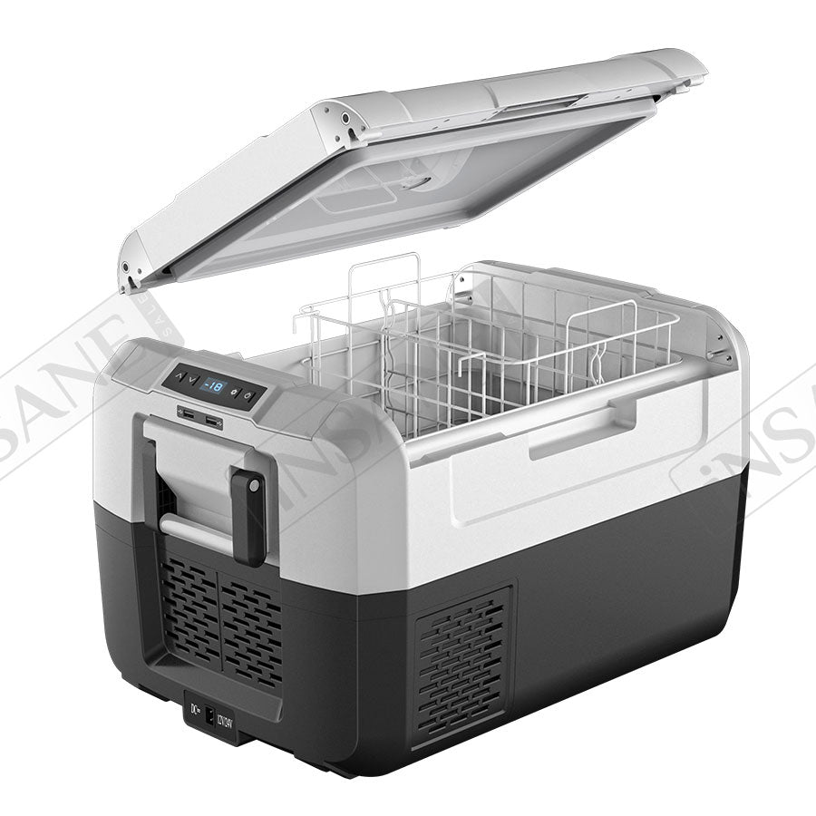 Car Fridge 45L 3-way for grocery shopping, travel, and camping, Open Lid Both Sides, Removable Lid