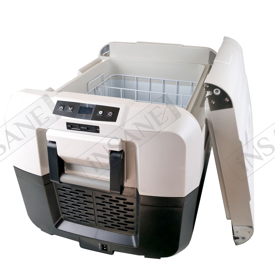 Car Fridge 45L 3-way for grocery shopping, travel, and camping, Open Lid Both Sides, Removable Lid