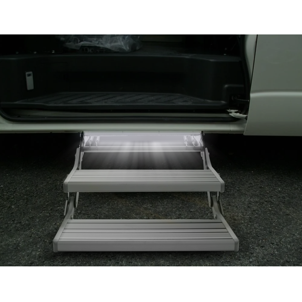 Caravan Aluminum Steps Double Step Pull Out 12V LED Light YS