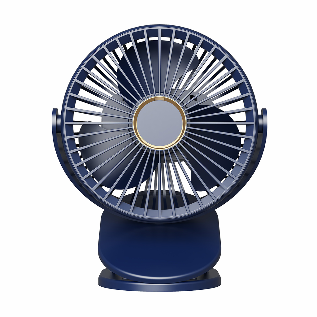 Wireless 5-Speed Clip Fan 125mm Brushless Ventilation Fan USB 5V Built-in 1200mAh Battery with Light (White/Blue)